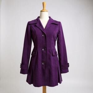 VTG 90s Y2K Wet Seal Peacoat Jacket Med Purple Knee Length Single Breasted Wool
